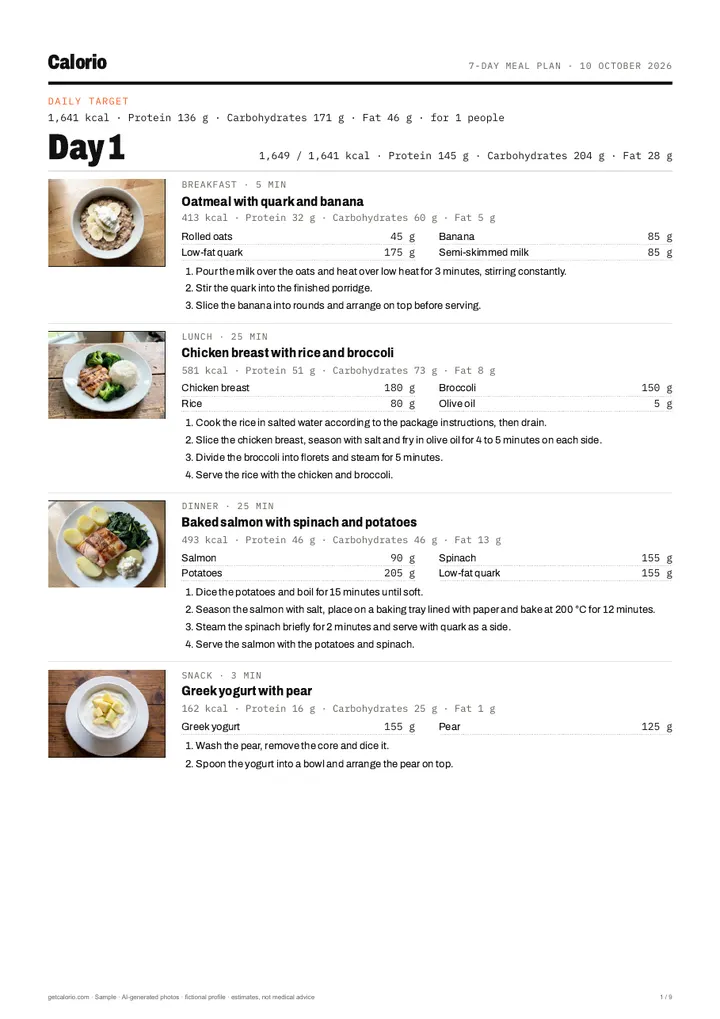 Sample meal plan PDF