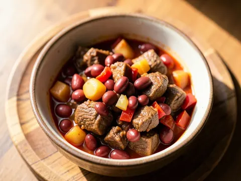 Beef goulash with beans and bell pepper