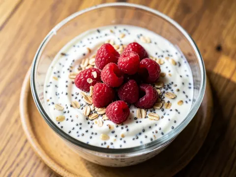 Greek yogurt with raspberries and chia seeds