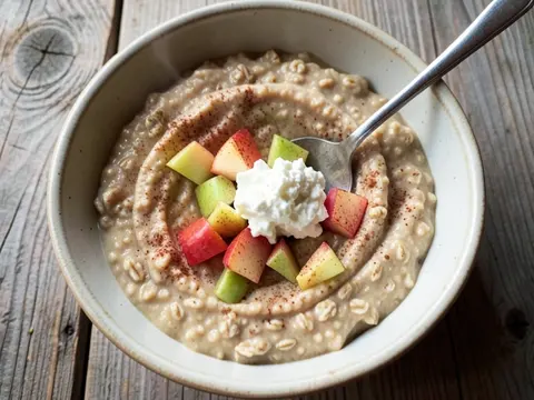 Oatmeal with apple, cinnamon and quark