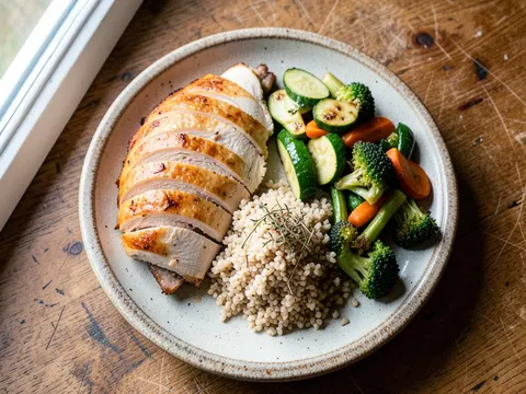 Turkey breast with vegetables and bulgur